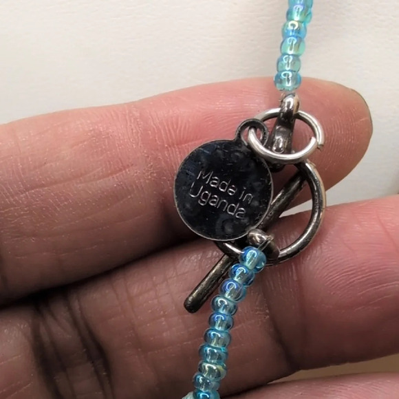 Turquoise Blue Long Beaded Bead 4 Life Uganda Necklace - Picture 3 of 5